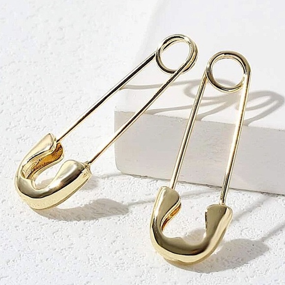 Gold Safety Pin Earrings - Picture 3 of 8